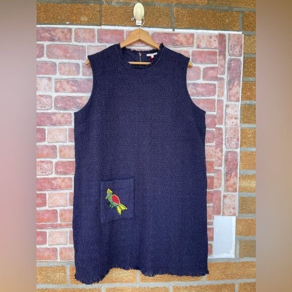 FRANCES VALENTINE Twiggy Fringe Dress Cotton Boucle Navy size 1 X - Picture 6 of 16